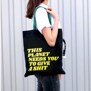 EXCUSED ‘THIS PLANET’ REUSABLE SHOPPING TOTE BAG UNISEX SIZE 16.5 X 14.17